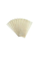 10 pieces of Satin Smooth Small Muslin Epilating Strips spread to feature their rectangular shape & side ridges